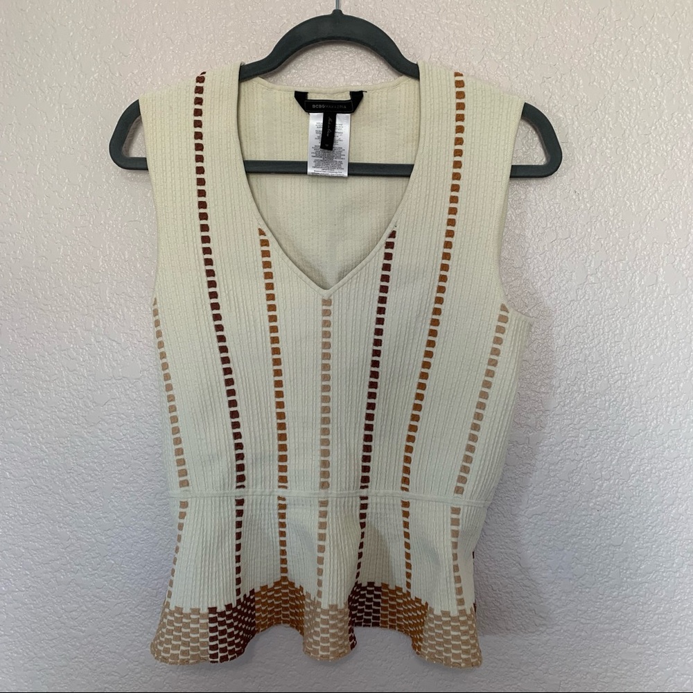 White Pattern BCBG MAX AZRIA Peplum Top